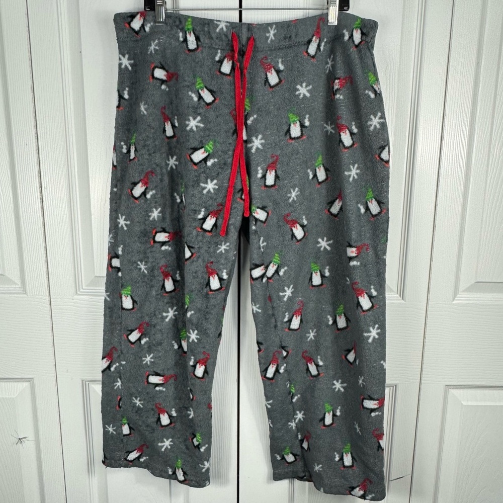 Secret Treasures Women's Fleece Pajama Pants Winter Penguin Print Grey XL 16-18